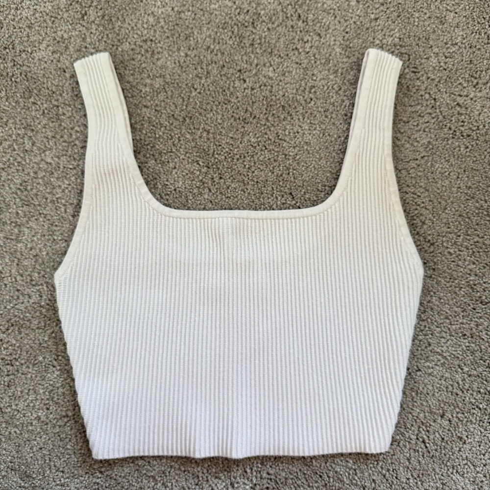 Babaton White Ribbed Tank Top